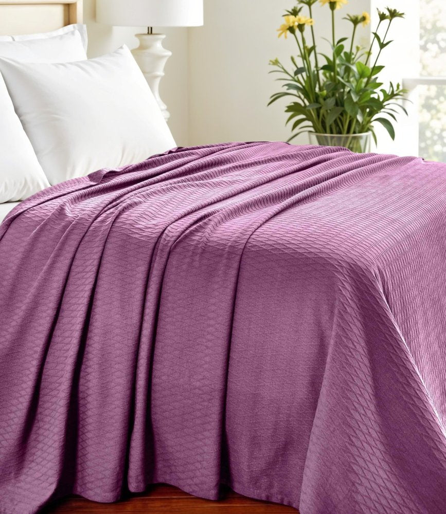 California King Purple Cotton Woven Geometric Blanket