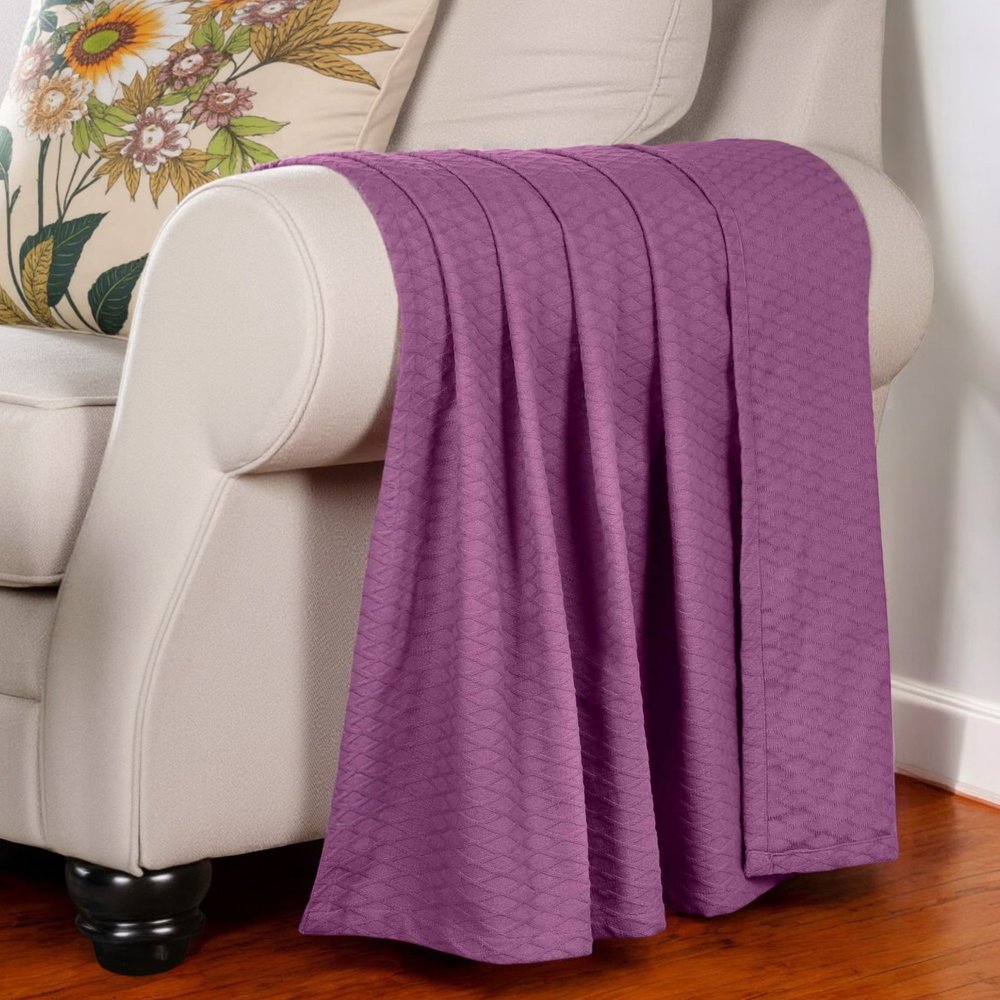 California King Purple Cotton Woven Geometric Blanket