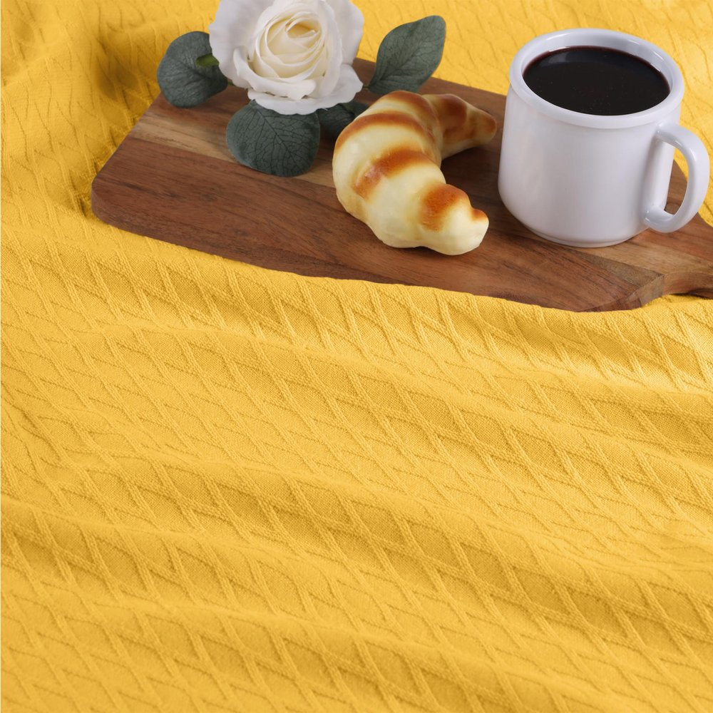 California King Yellow Cotton Woven Geometric Blanket