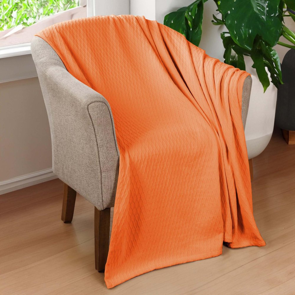 Twin Burnt Orange Cotton Woven Geometric Blanket