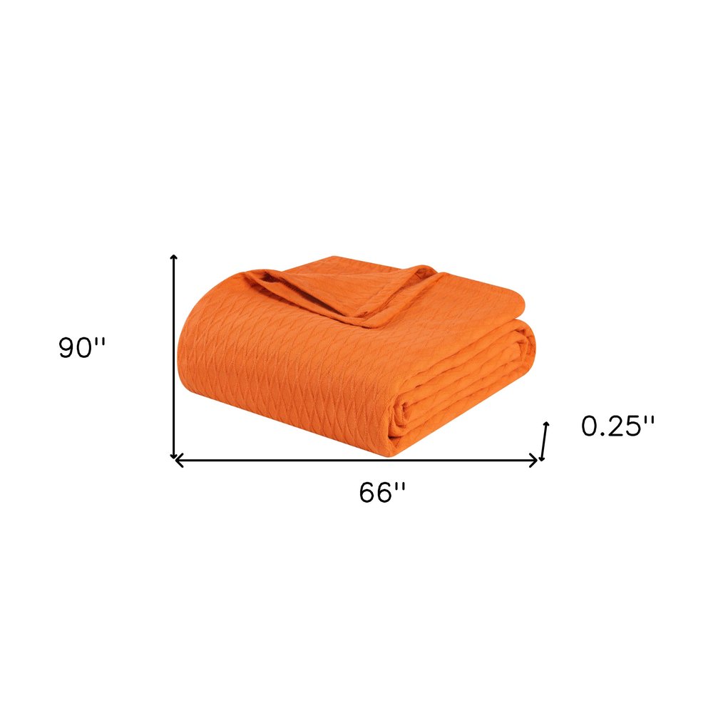 Twin Burnt Orange Cotton Woven Geometric Blanket