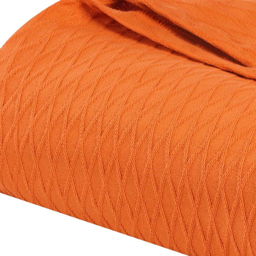 Twin Burnt Orange Cotton Woven Geometric Blanket
