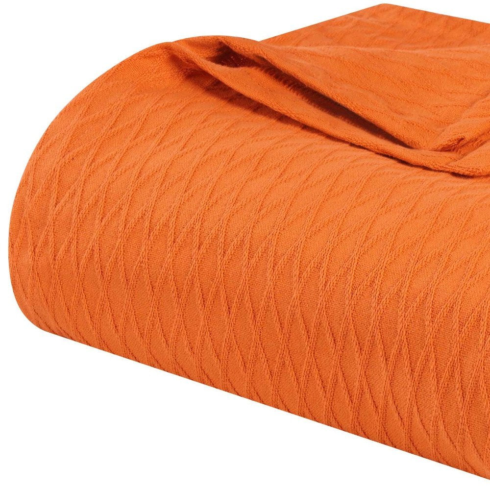 Twin Burnt Orange Cotton Woven Geometric Blanket