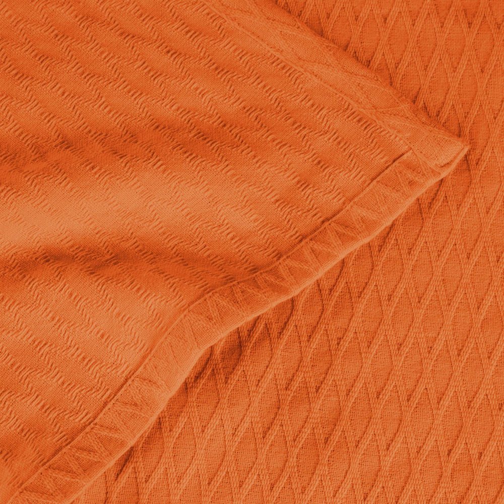 Twin Burnt Orange Cotton Woven Geometric Blanket