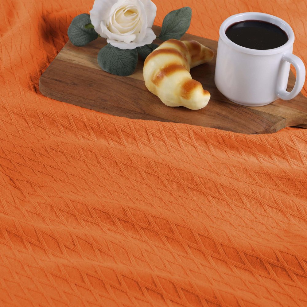 Twin Burnt Orange Cotton Woven Geometric Blanket