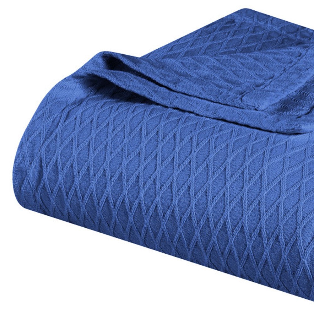 Twin Blue Cotton Woven Geometric Blanket