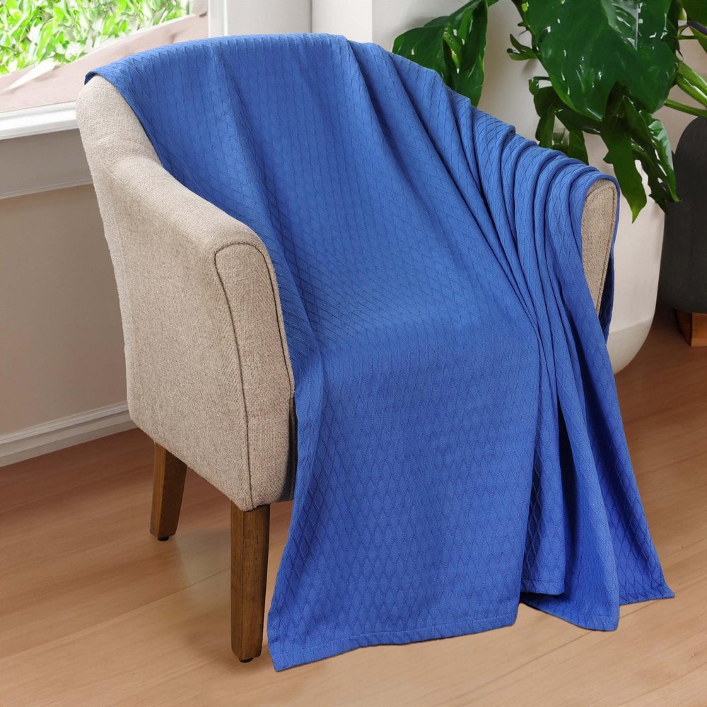 Twin Blue Cotton Woven Geometric Blanket