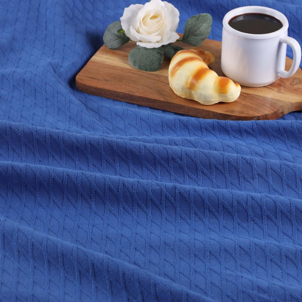 Twin Blue Cotton Woven Geometric Blanket