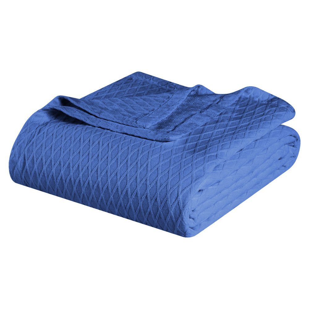 Twin Blue Cotton Woven Geometric Blanket
