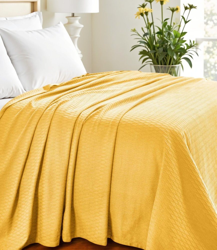 Twin Yellow Cotton Woven Geometric Blanket