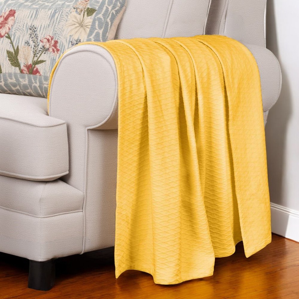 Twin Yellow Cotton Woven Geometric Blanket