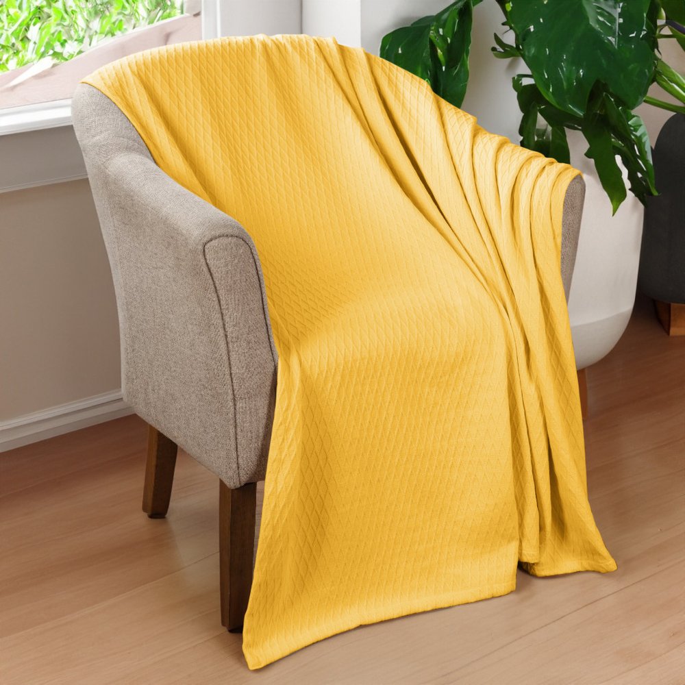 Twin Yellow Cotton Woven Geometric Blanket