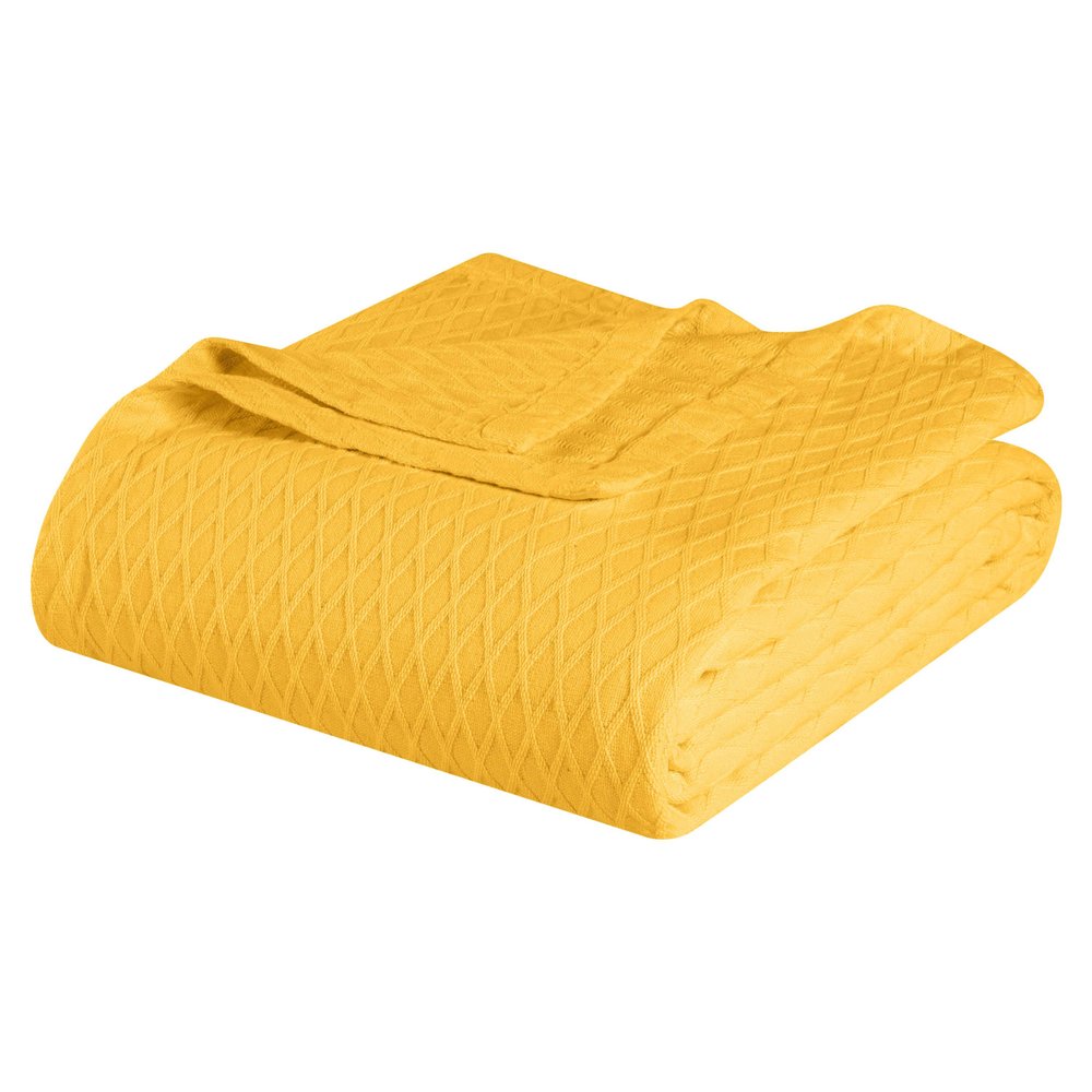 Twin Yellow Cotton Woven Geometric Blanket