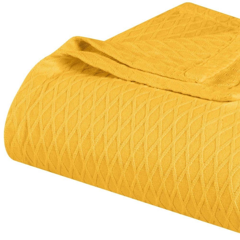 Twin Yellow Cotton Woven Geometric Blanket