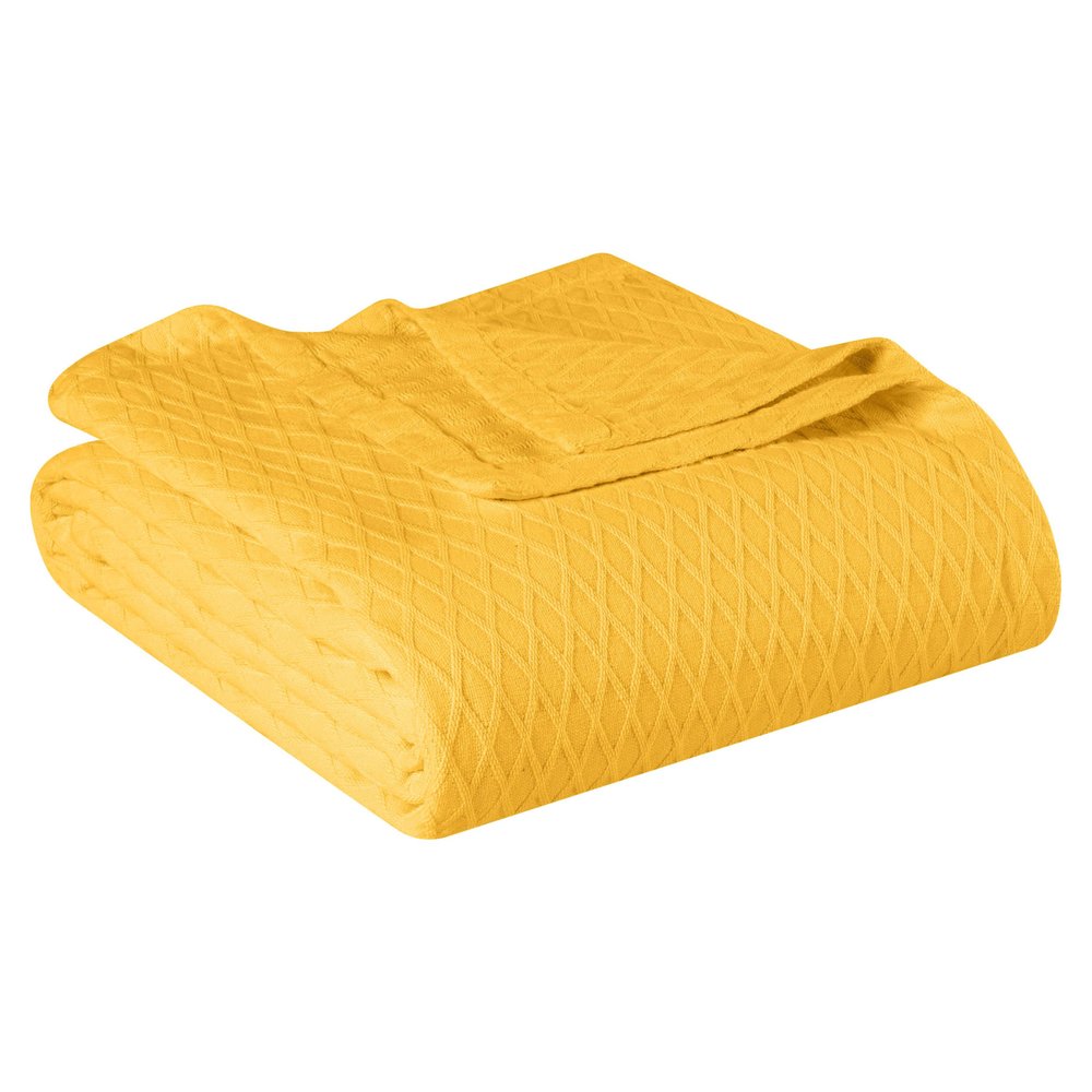 Twin Yellow Cotton Woven Geometric Blanket
