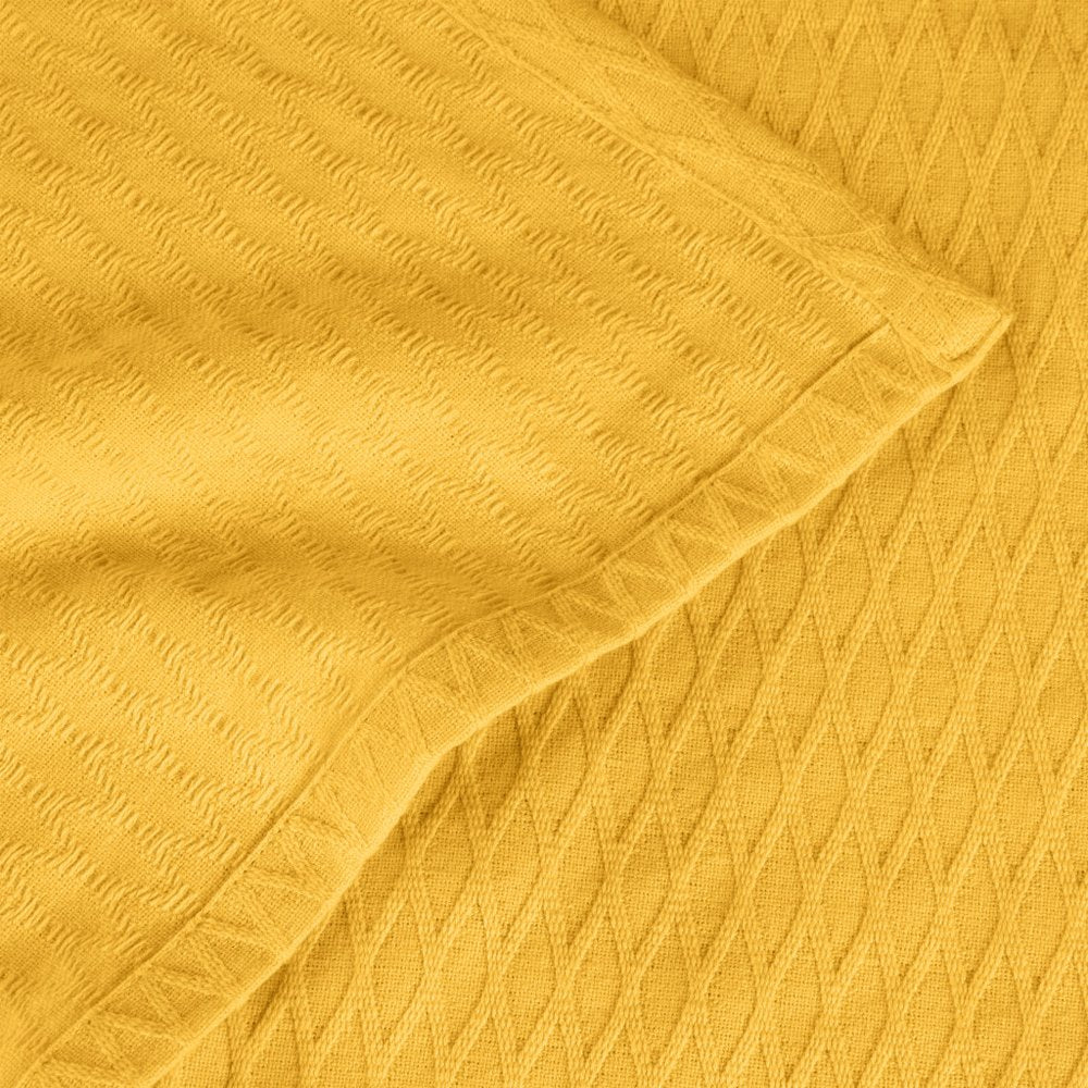 Twin Yellow Cotton Woven Geometric Blanket