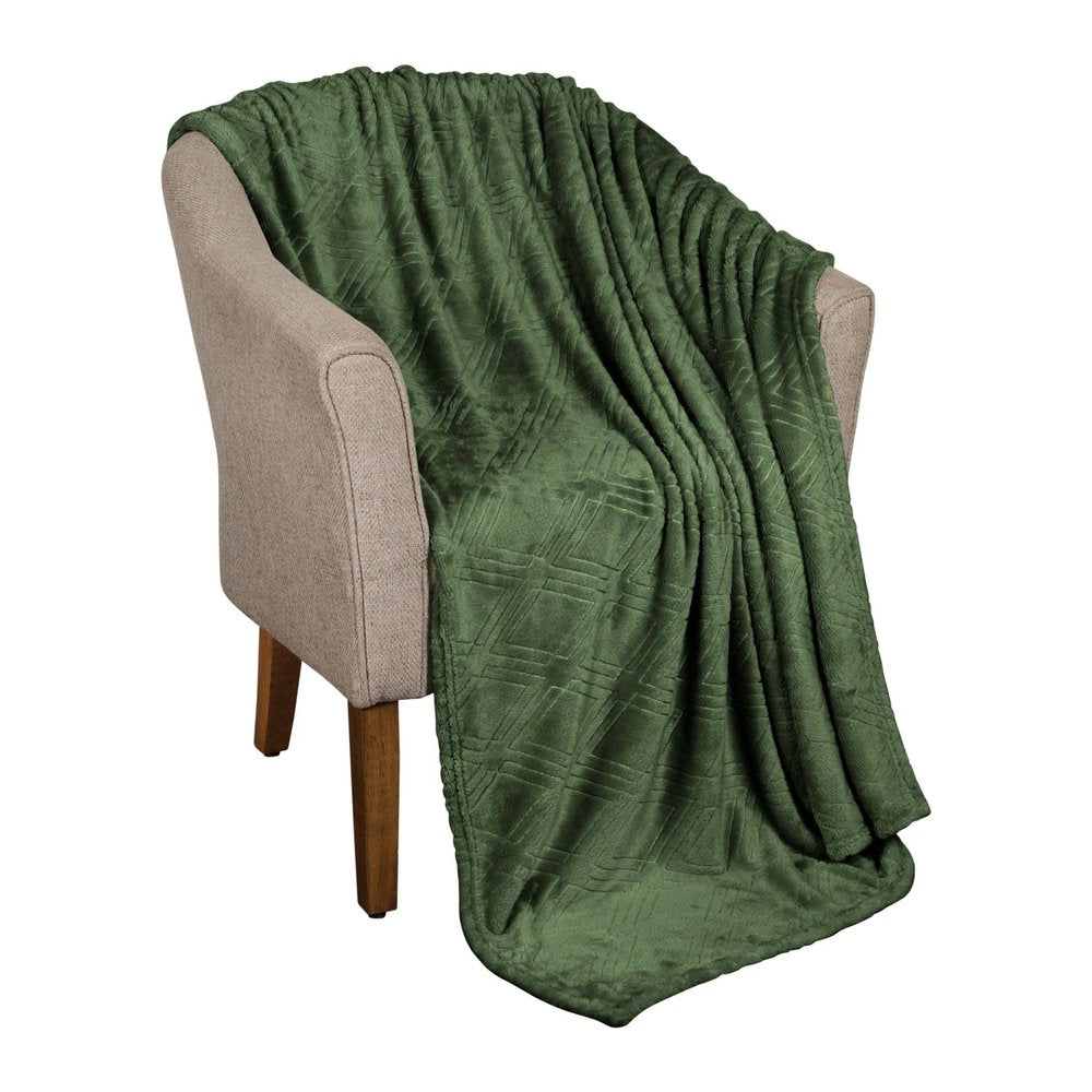 Queen Green Flannel Knitted Plush Blanket