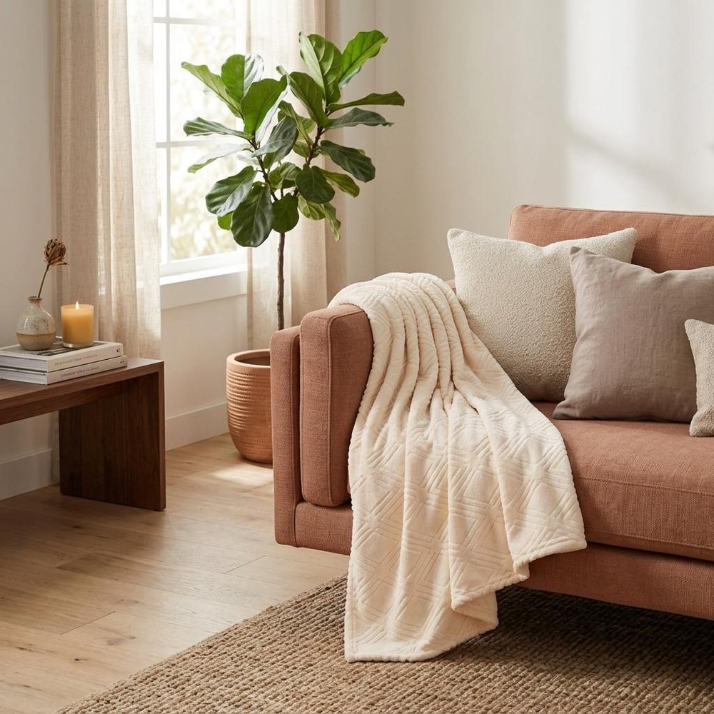 King Cream Flannel Geometric Plush Blanket