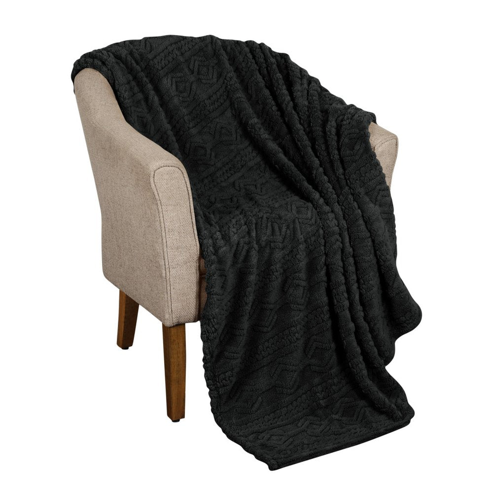 King Black Fleece Geometric Plush 4.20 Pound Weighted Blanket