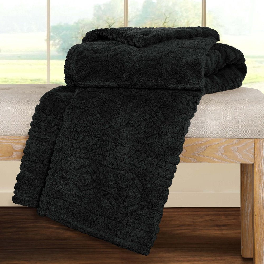 King Black Fleece Geometric Plush 4.20 Pound Weighted Blanket