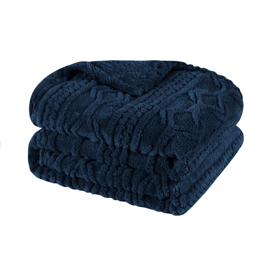 King Navy Blue Fleece Knitted Plush Blanket