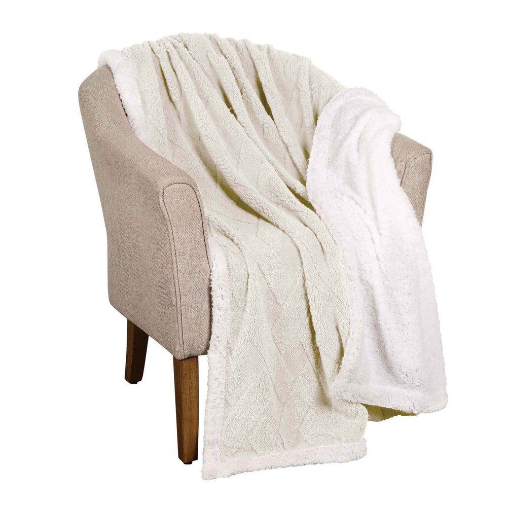 King Ivory Fleece Geometric Plush Blanket