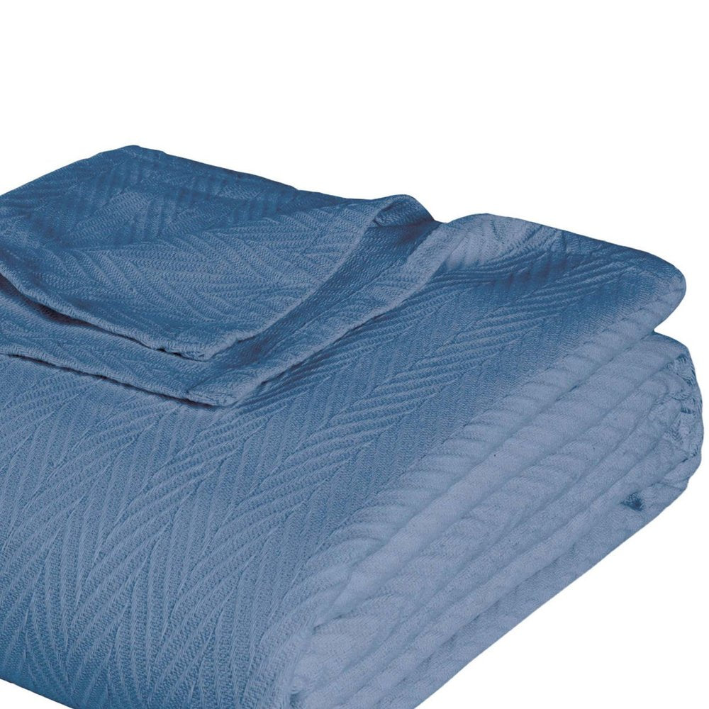 California King Denim Blue Cotton Woven Chevron Blanket