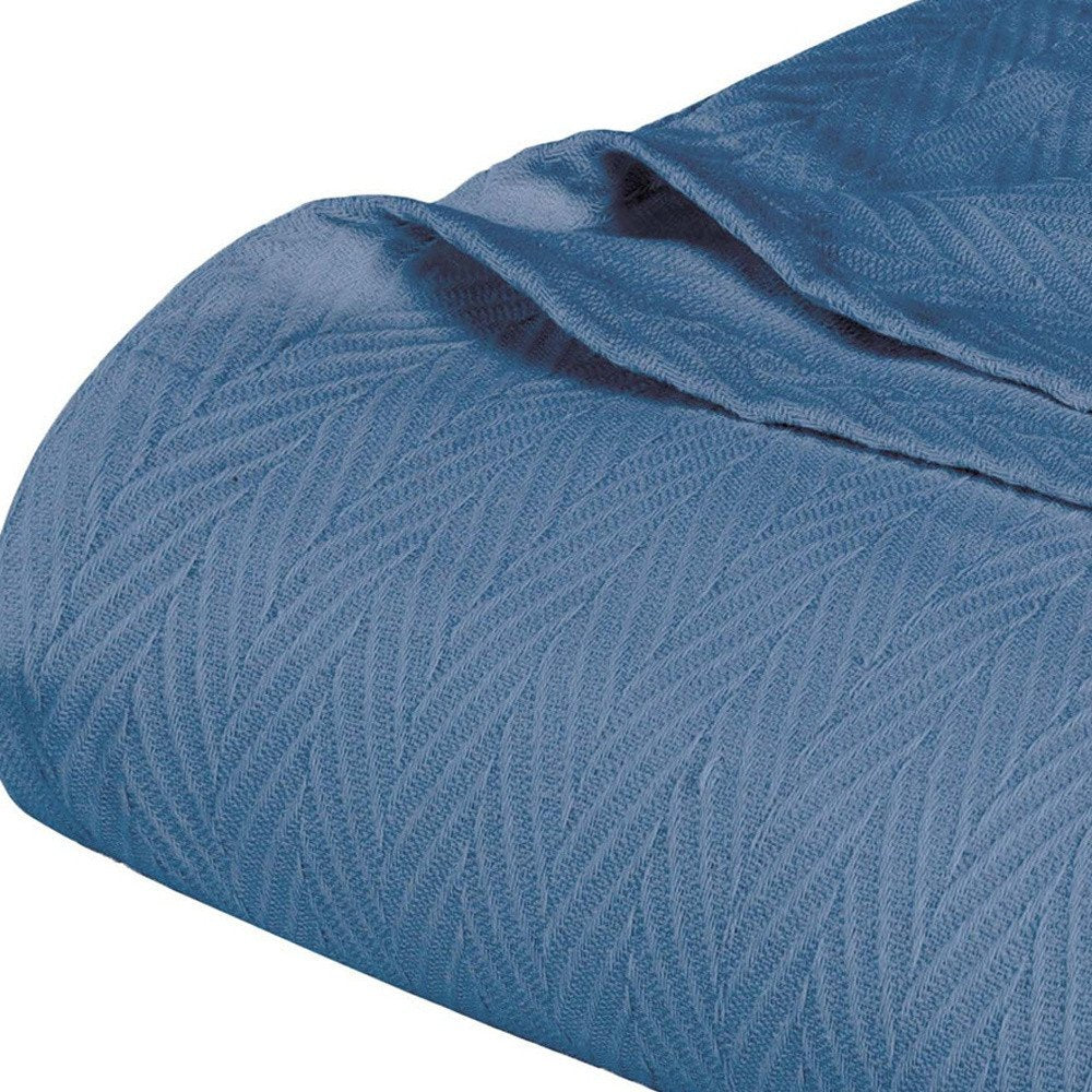California King Denim Blue Cotton Woven Chevron Blanket