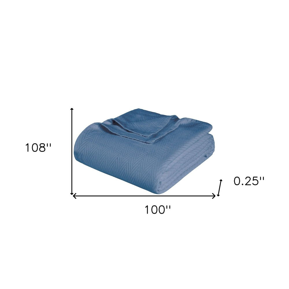California King Denim Blue Cotton Woven Chevron Blanket