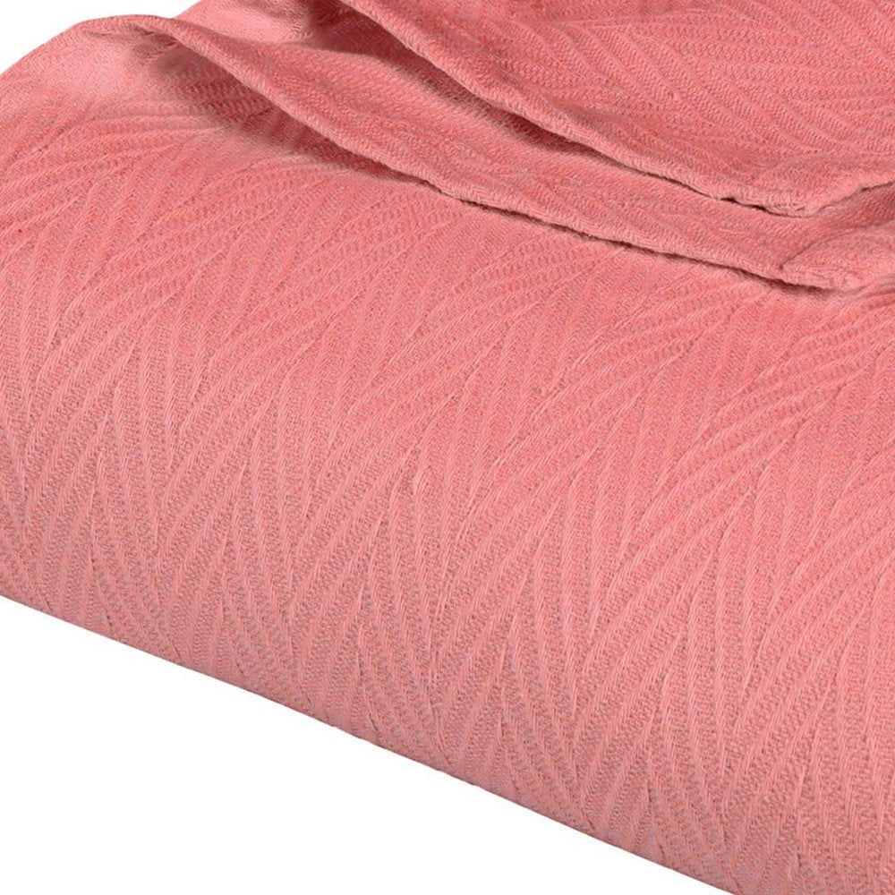 Queen Coral Cotton Woven Chevron Blanket