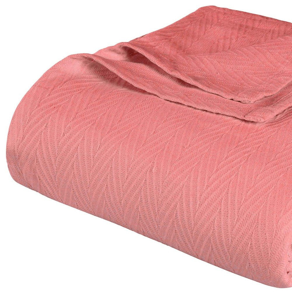 Queen Coral Cotton Woven Chevron Blanket