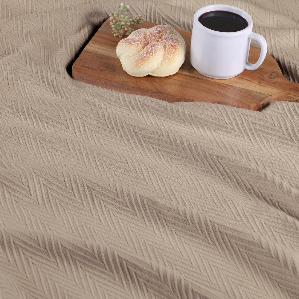 Queen Khaki Cotton Waffle Weave Blanket