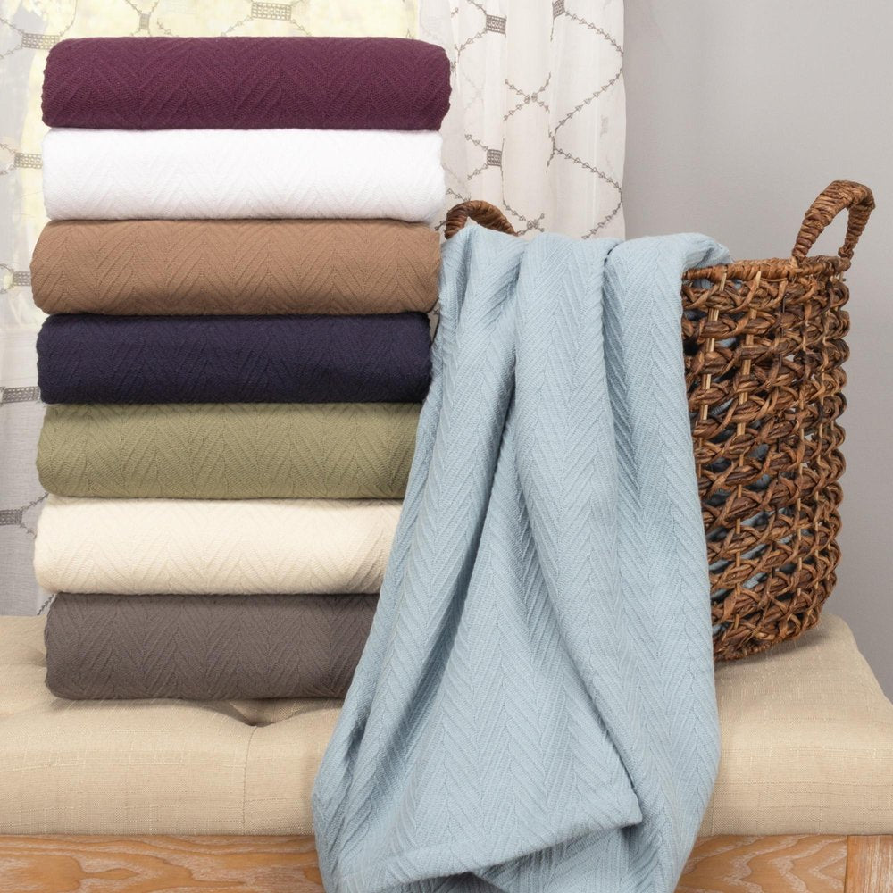 Queen Khaki Cotton Waffle Weave Blanket