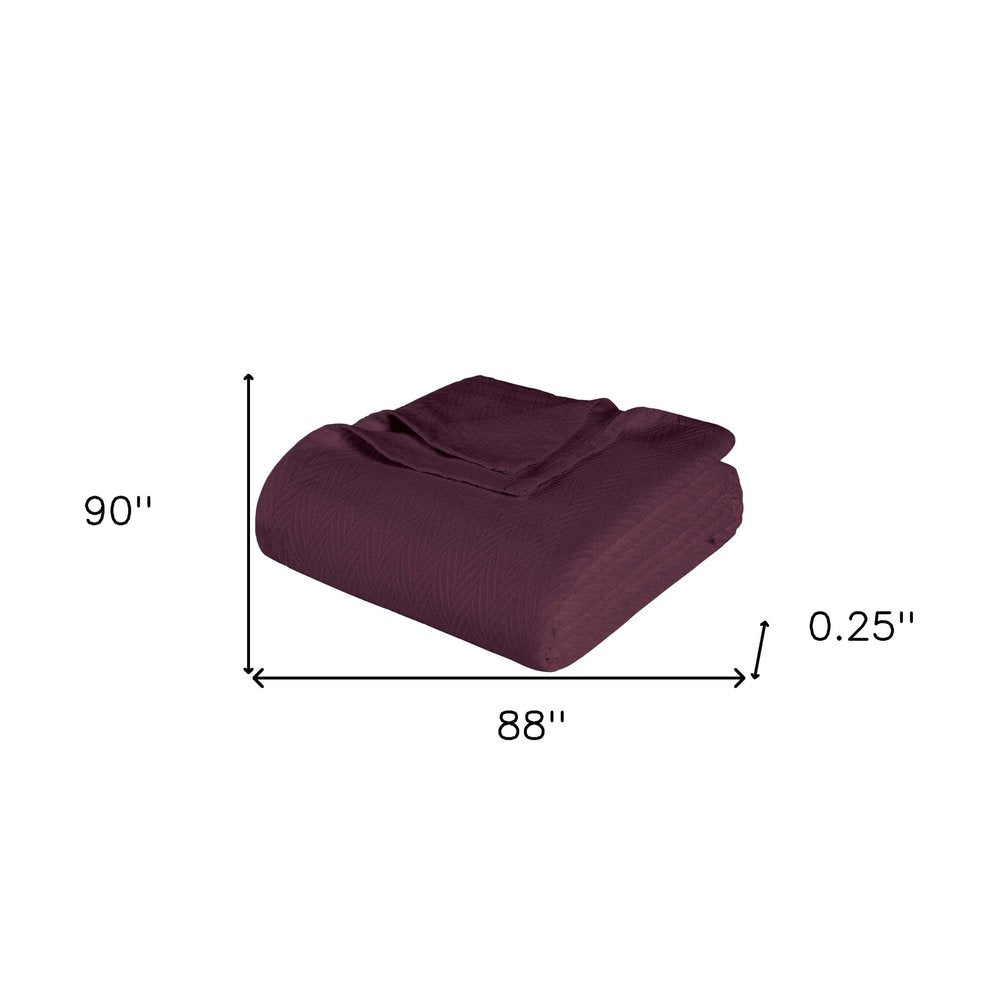 Queen Plum Cotton Woven Chevron Blanket