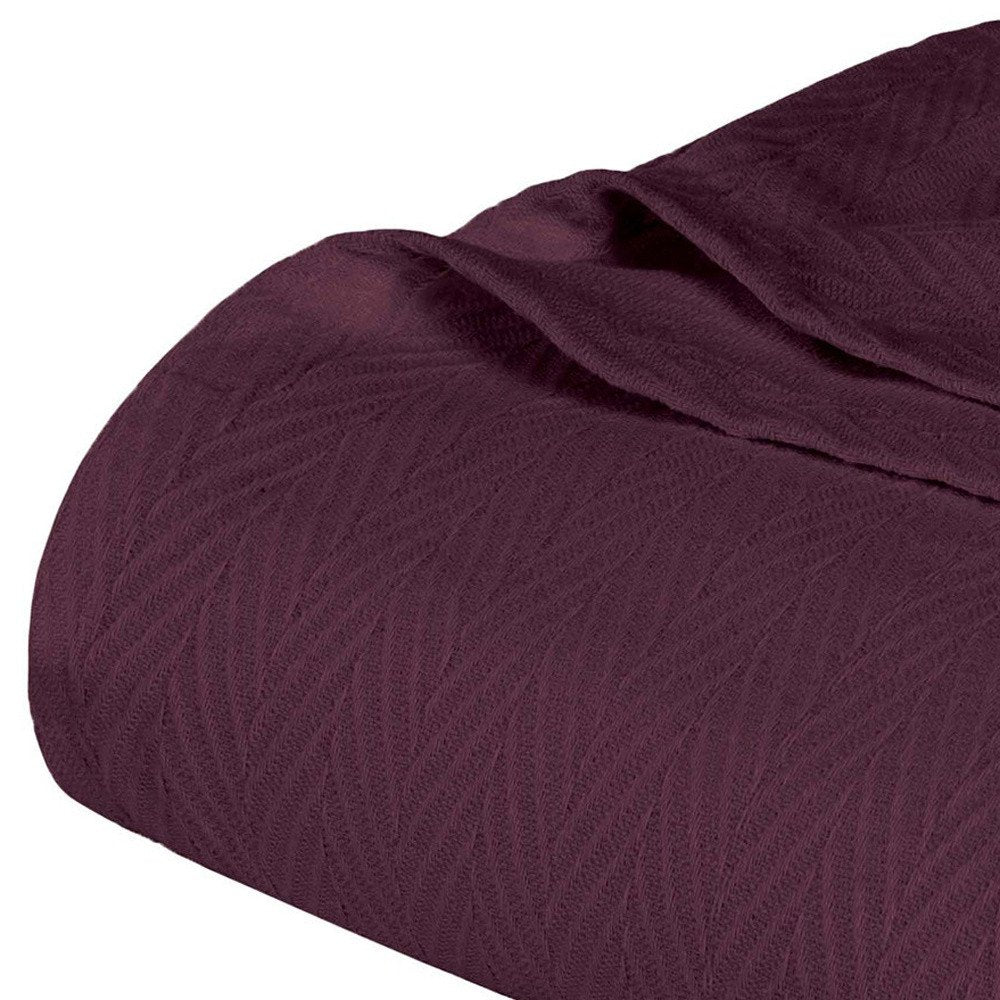 Queen Plum Cotton Woven Chevron Blanket