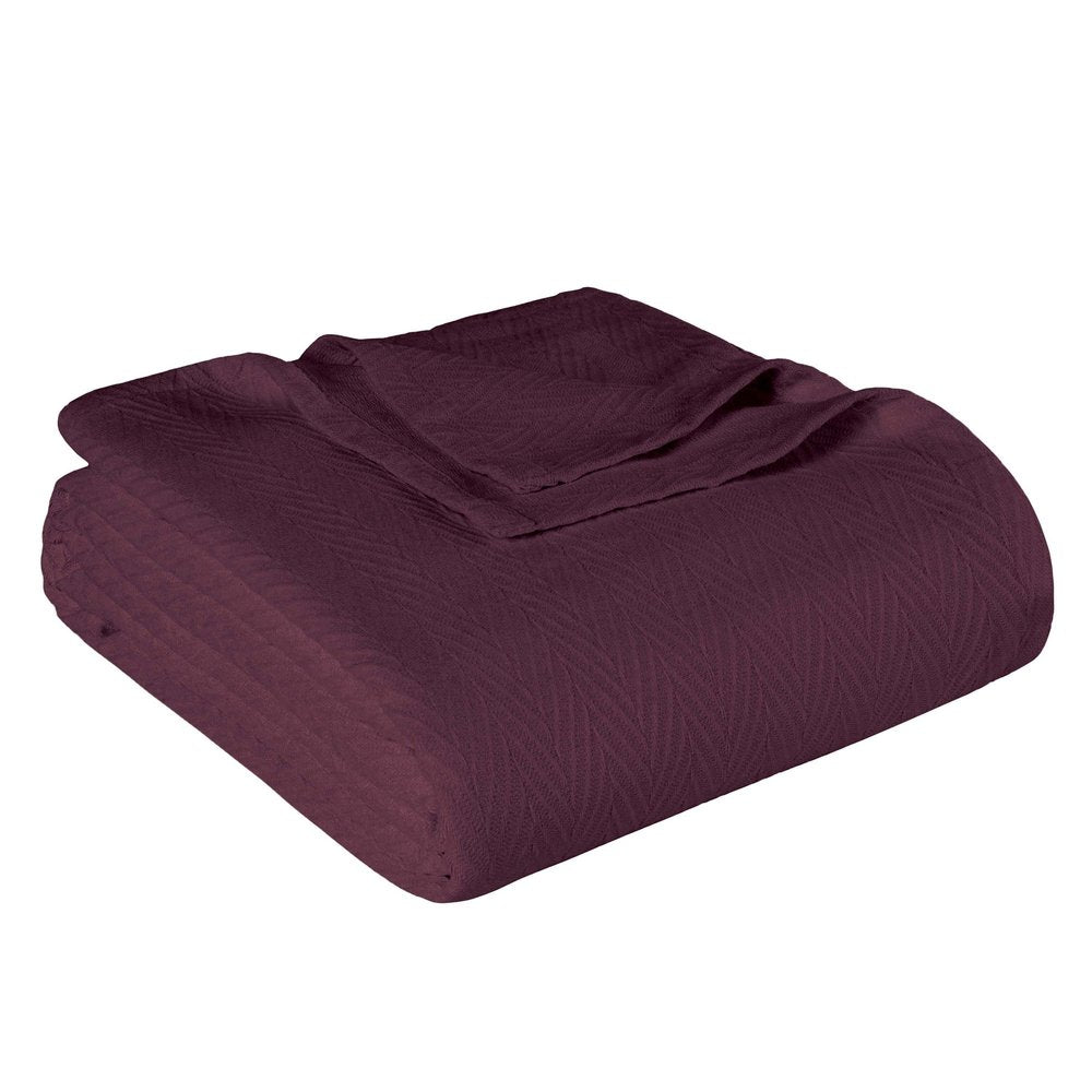 Queen Plum Cotton Woven Chevron Blanket