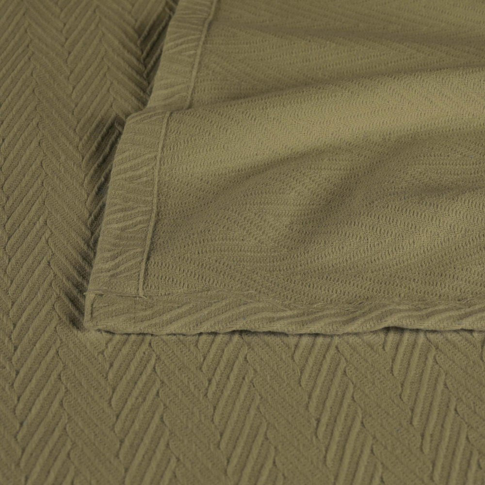 Queen Sage Cotton Woven Chevron Blanket