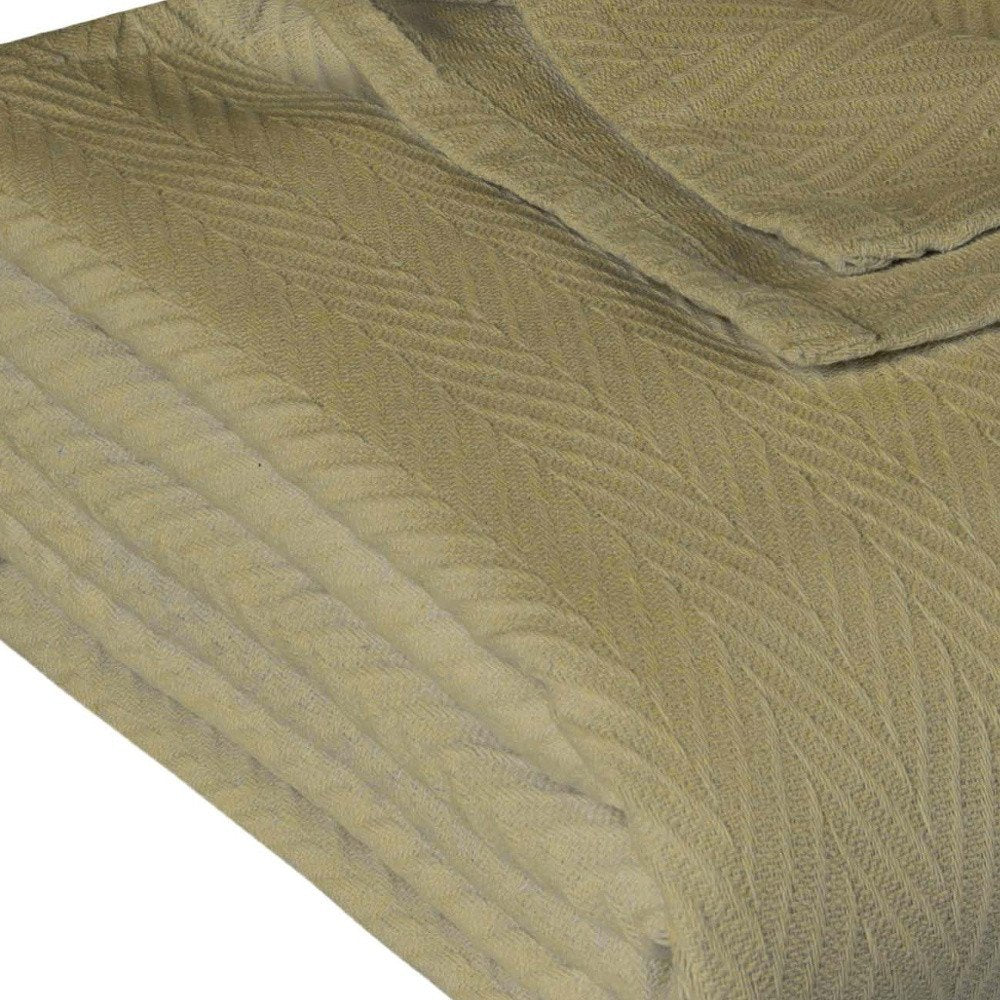 Queen Sage Cotton Woven Chevron Blanket