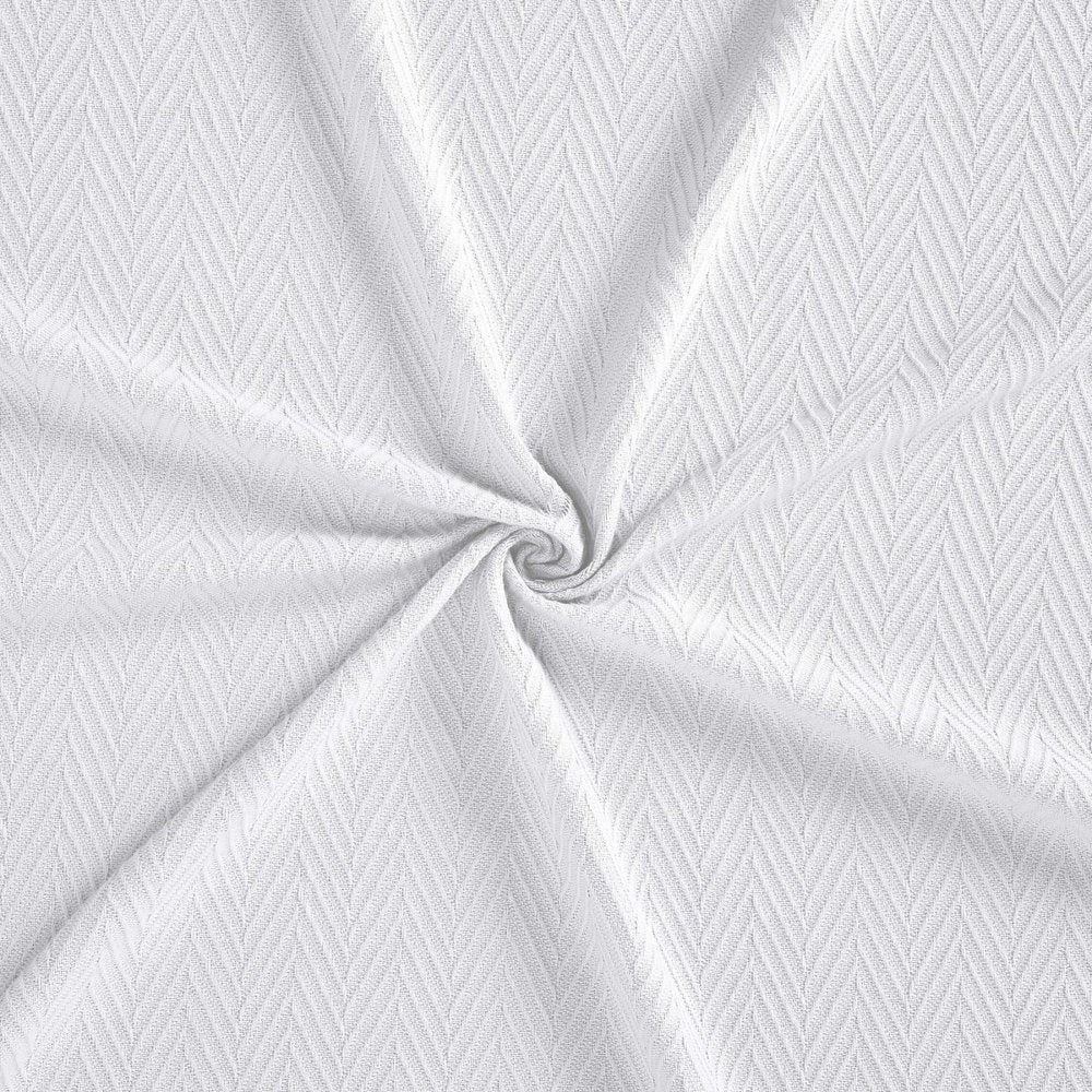 Queen White Cotton Woven Chevron Blanket