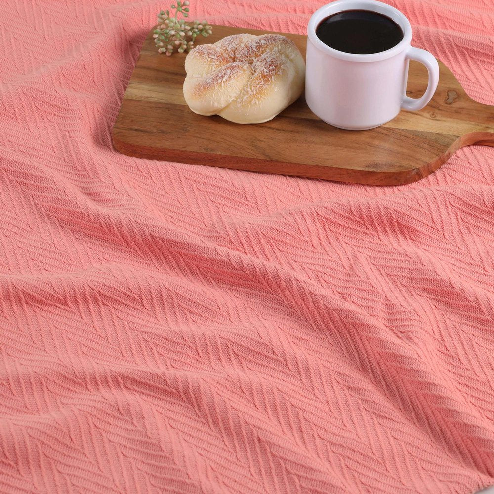 King Coral Cotton Woven Chevron Blanket