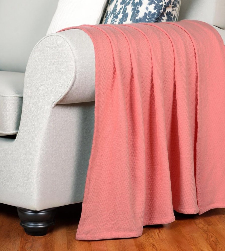 King Coral Cotton Woven Chevron Blanket