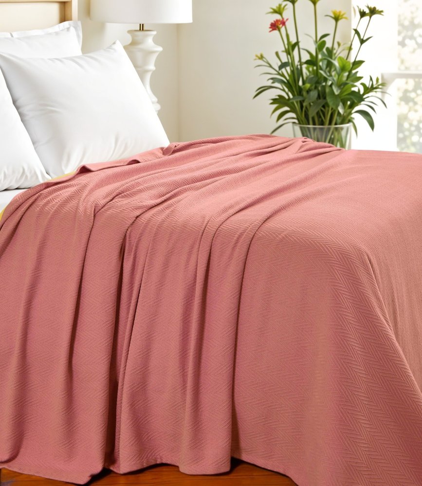 King Coral Cotton Woven Chevron Blanket