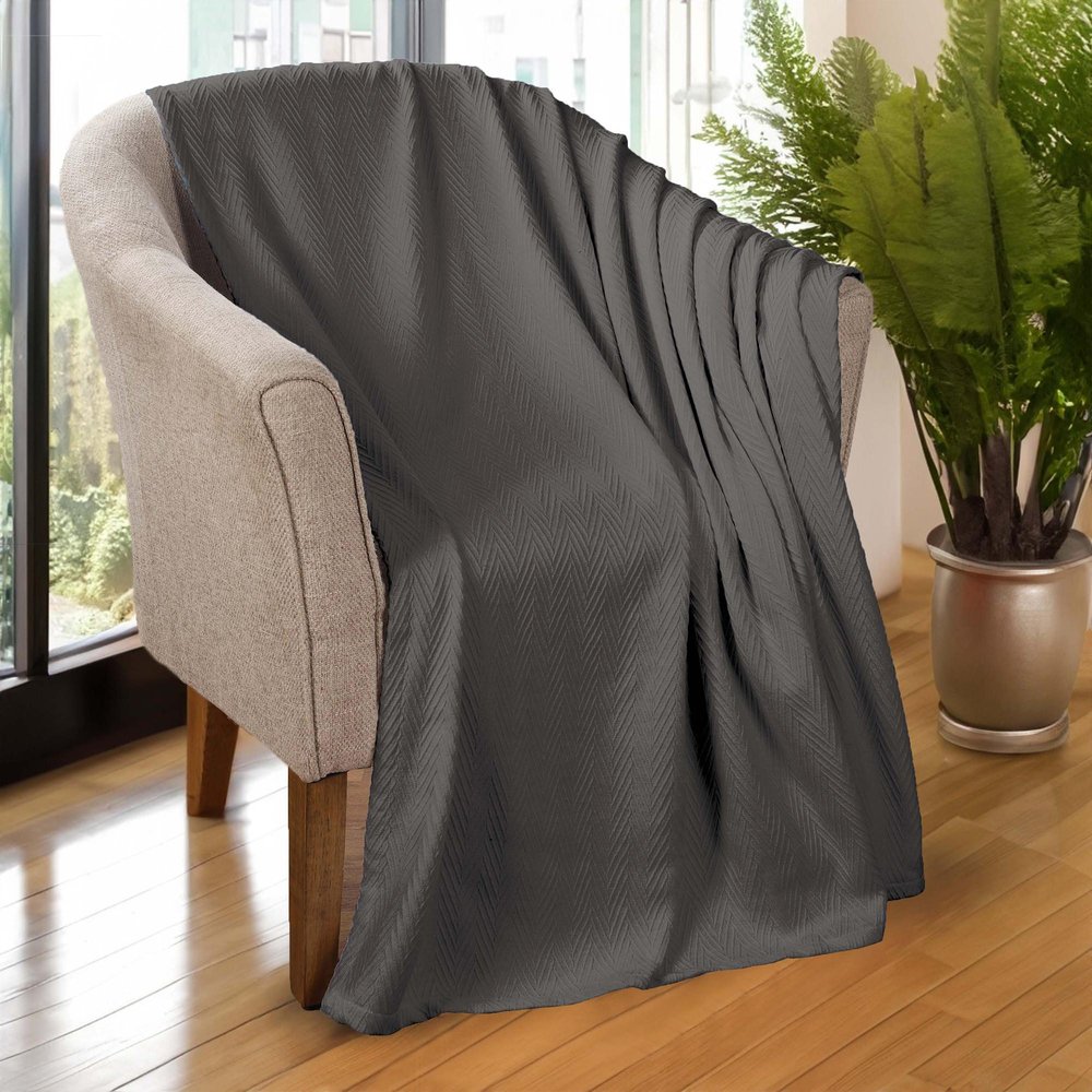 50" X 60" Charcoal Cotton Woven Chevron Throw Blanket