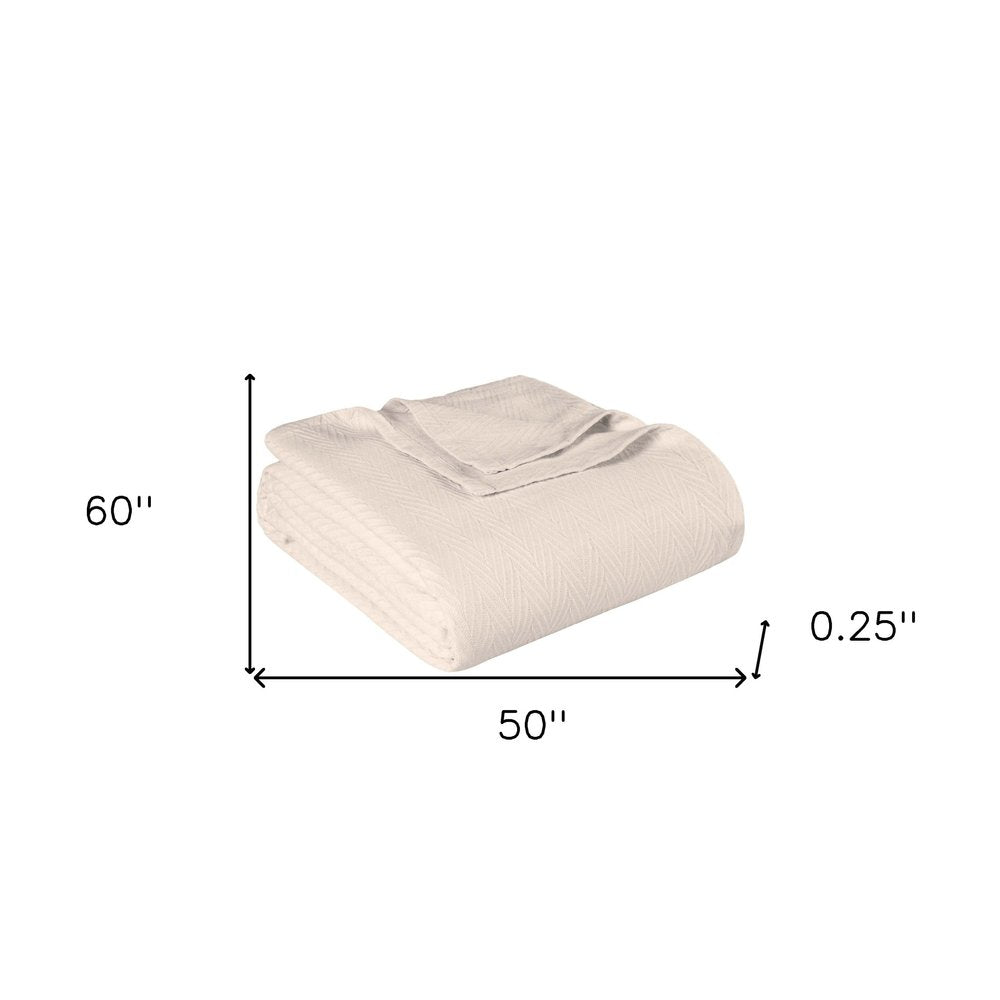 50" X 60" Ivory Cotton Woven Chevron Throw Blanket