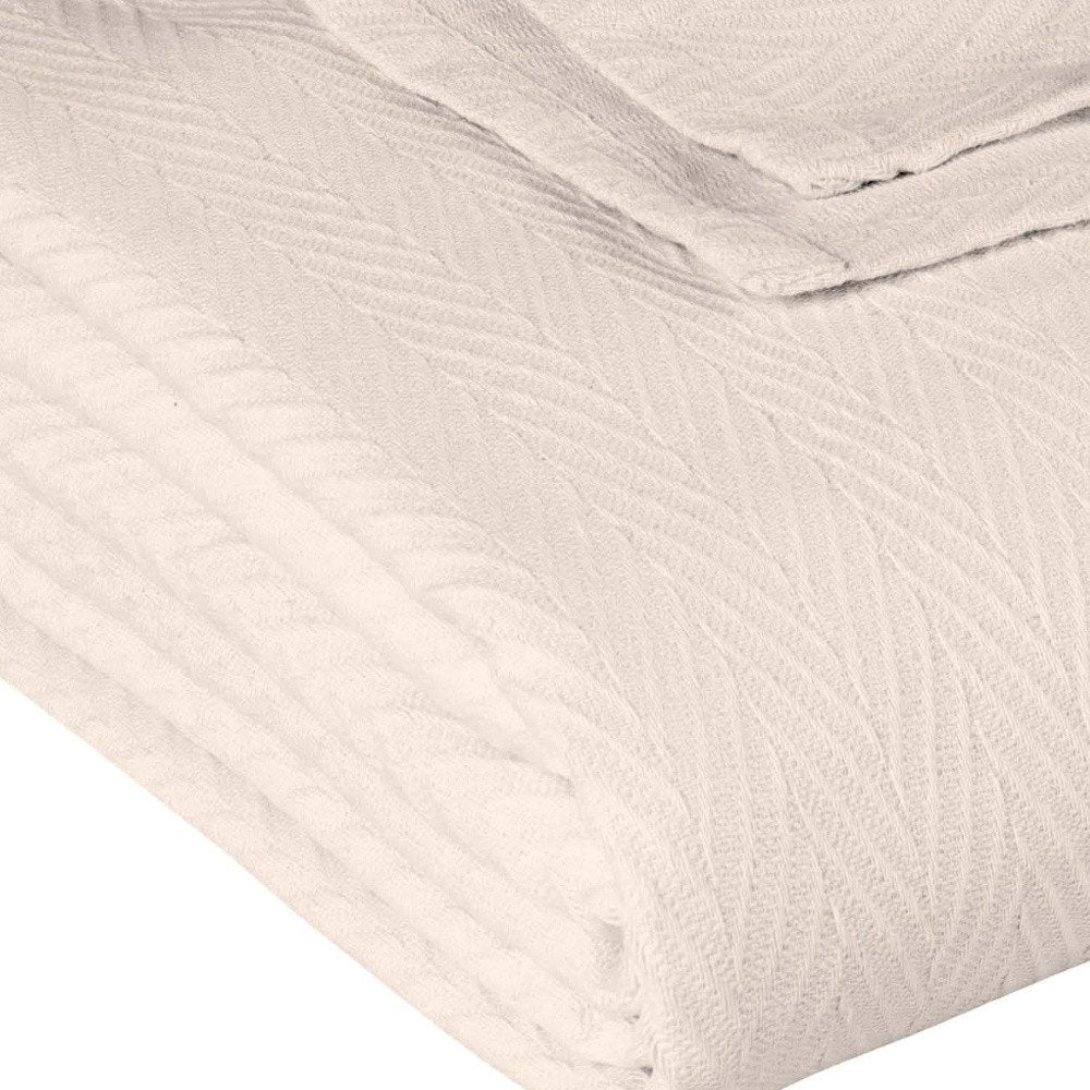 50" X 60" Ivory Cotton Woven Chevron Throw Blanket