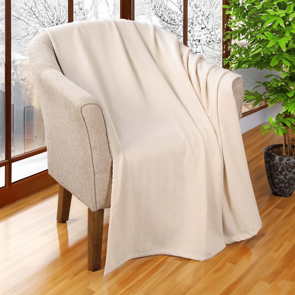 50" X 60" Ivory Cotton Woven Chevron Throw Blanket