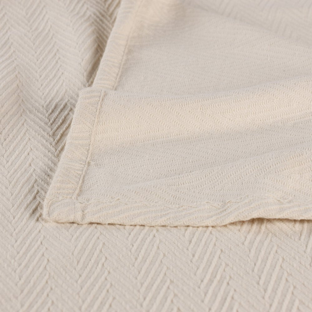 50" X 60" Ivory Cotton Woven Chevron Throw Blanket