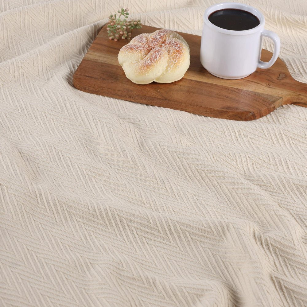 50" X 60" Ivory Cotton Woven Chevron Throw Blanket
