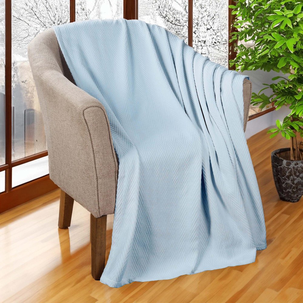 50" X 60" Light Blue Cotton Woven Chevron Throw Blanket