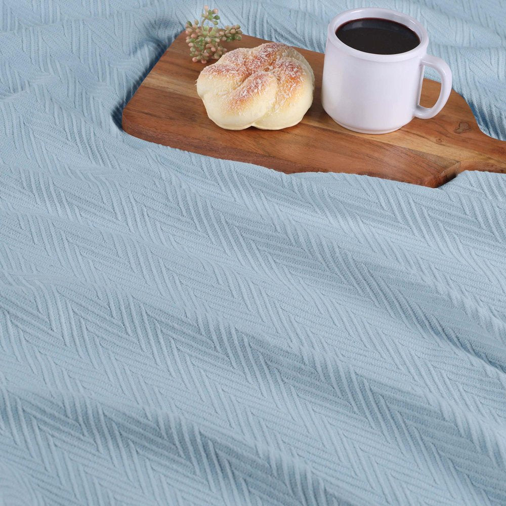 50" X 60" Light Blue Cotton Woven Chevron Throw Blanket